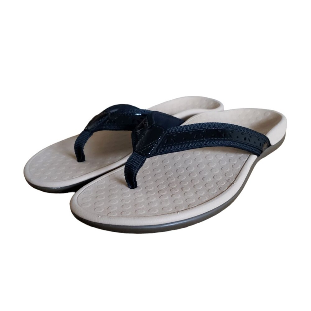 Vionic Casandra Black Light Tan Flip Flop Sandals Women's‎ Size 10